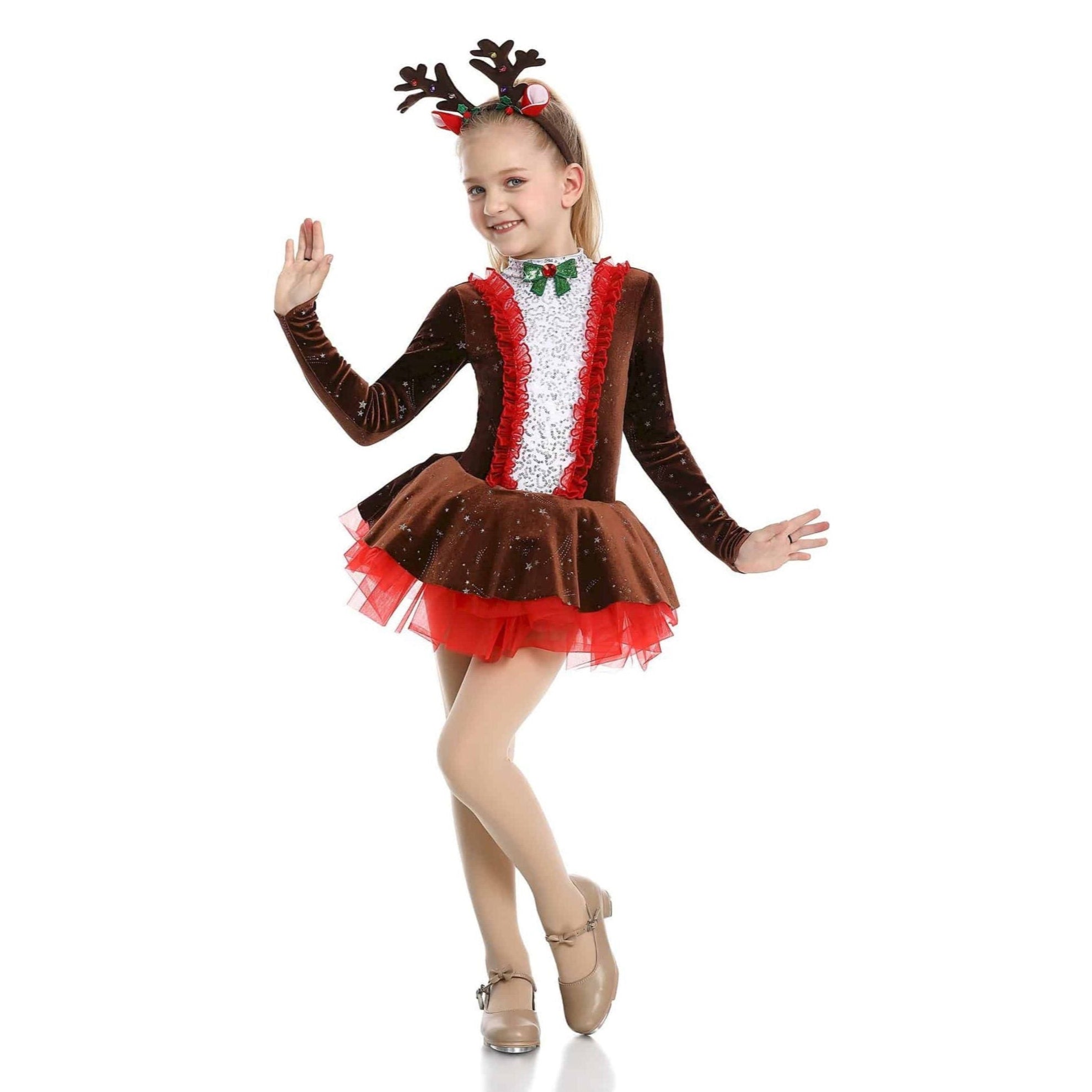 De La Diva ‘Dasher Dance’ Brown Velvet Reindeer Tutu Dance Costume