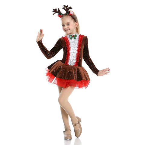 De La Diva ‘Dasher Dance’ Brown Velvet Reindeer Tutu Dance Costume