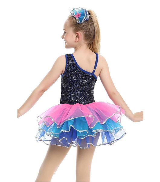 De La Diva 'Showstopper' Dark Blue Sequin Star Bustle Leotard Dance Costume Back