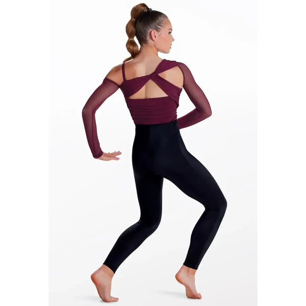 Weissman 'Can’t Catch Me Now’ Black Cherry Ruched Strappy Unitard Dance Costume - Large Child (approx age 14)