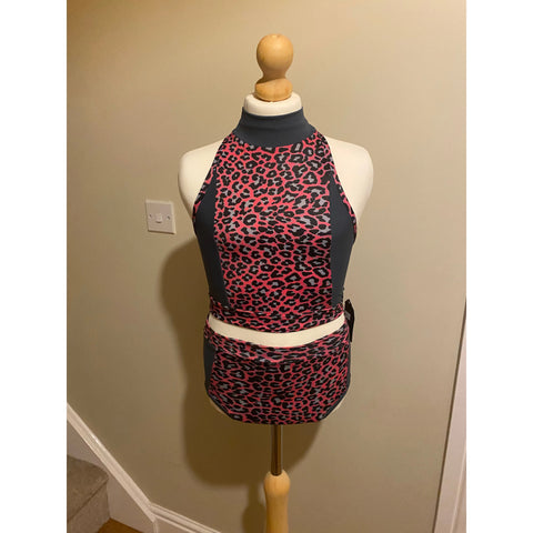 Pink, Grey & Black Animal Print Crop Top & Knickers Set - age 8-9