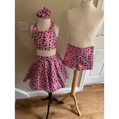 2x BFD 'Heartbeat Holo' Under 10s Pink Heart & Cracked Silver Hologram Rock n Roll Dance Costumes