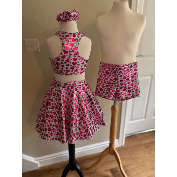 2x BFD 'Heartbeat Holo' Under 10s Pink Heart & Cracked Silver Hologram Rock n Roll Dance Costumes