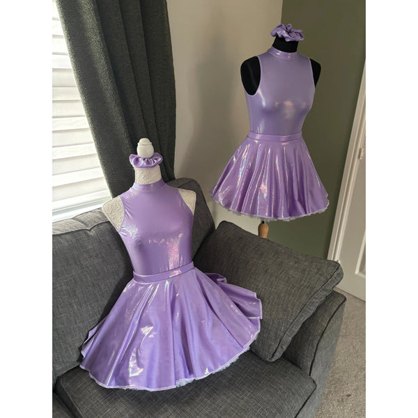 2x BFD 'Miss Vee' Violet Pin Dot Shimmer Under 12/14 Rock n Roll Dance Costumes