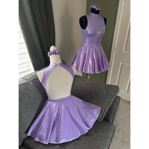 2x BFD 'Miss Vee' Violet Pin Dot Shimmer Under 12/14 Rock n Roll Dance Costumes