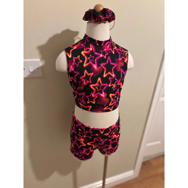 2x BFD 'Neon Love' Neon Hearts & Stars Under 10 Rock n Roll Dance Costumes