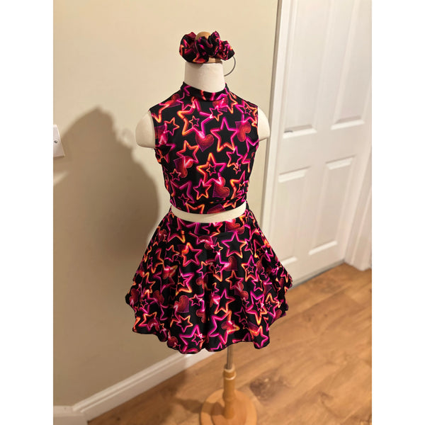 2x BFD 'Neon Love' Neon Hearts & Stars Under 10 Rock n Roll Dance Costumes
