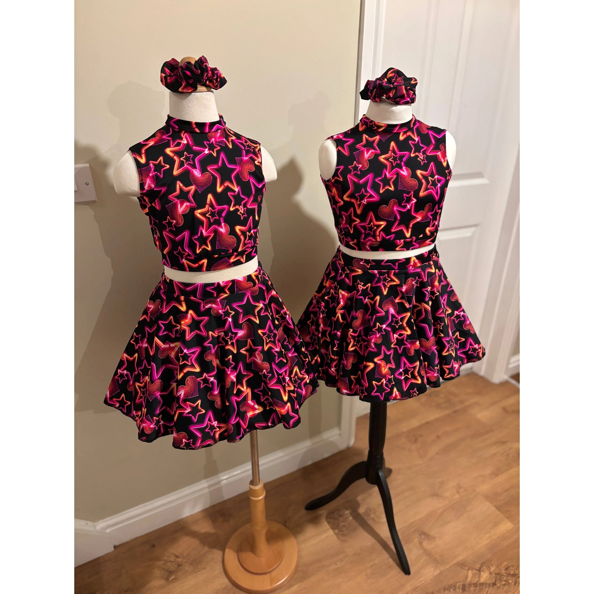 2x BFD 'Neon Love' Neon Hearts & Stars Under 10 Rock n Roll Dance Costumes