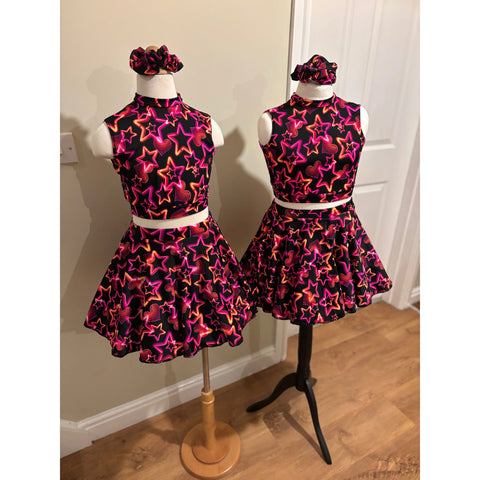 2x BFD 'Neon Love' Neon Hearts & Stars Under 10 Rock n Roll Dance Costumes