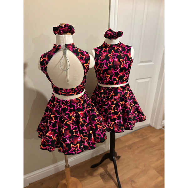 2x BFD 'Neon Love' Neon Hearts & Stars Under 10 Rock n Roll Dance Costumes