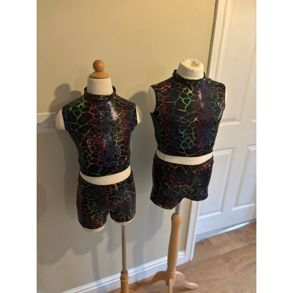 2x BFD 'Jungle Boogie' Multicolour Hologram Animal Print Under 12/14 Rock n Roll Dance Costumes