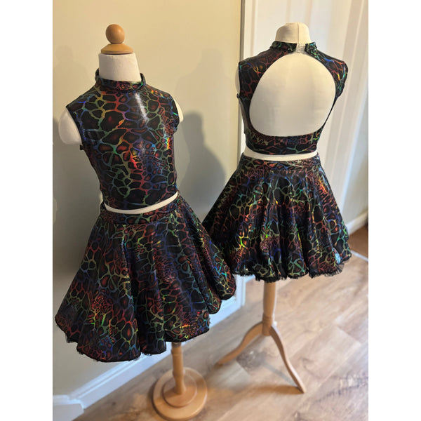 2x BFD 'Jungle Boogie' Multicolour Hologram Animal Print Under 12/14 Rock n Roll Dance Costumes