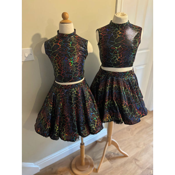 2x BFD 'Jungle Boogie' Multicolour Hologram Animal Print Under 12/14 Rock n Roll Dance Costumes