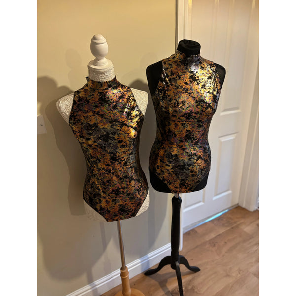 2x BFD 'Bronze Slik' Metallic Oil Slick Adult Small Rock n Roll Dance Costumes