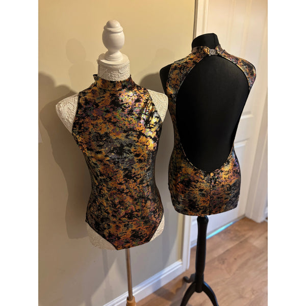 2x BFD 'Bronze Slik' Metallic Oil Slick Adult Small Rock n Roll Dance Costumes