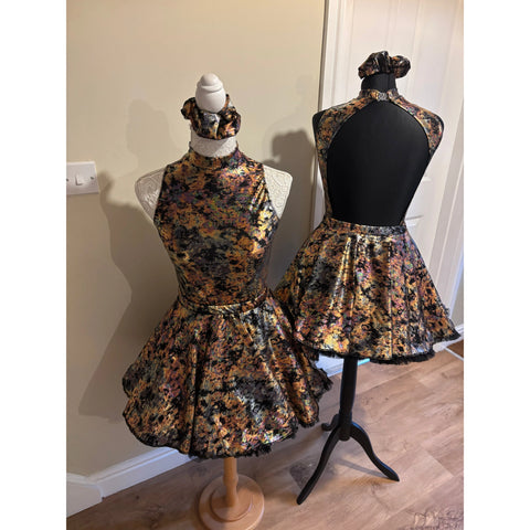 2x BFD 'Bronze Slik' Metallic Oil Slick Adult Small Rock n Roll Dance Costumes