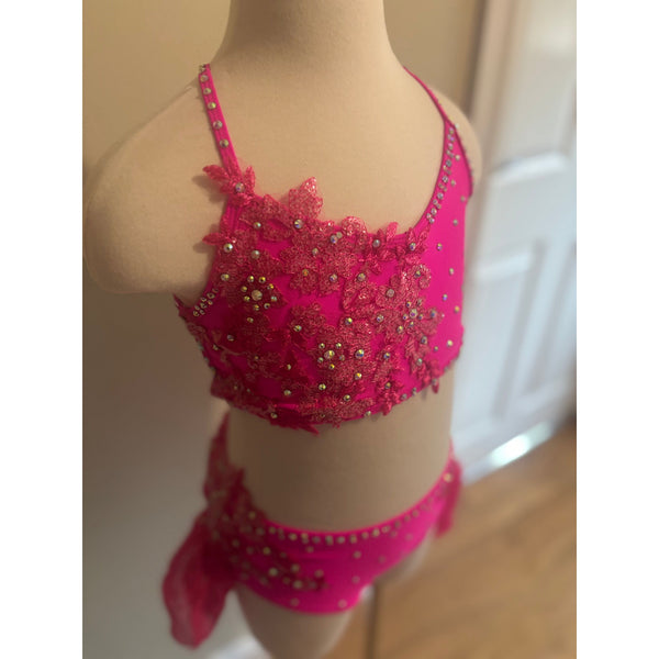 Blackfeather Bespoke 'Emelisse' Neon Pink Stoned Lyrical Dance Dress - age 9-10
