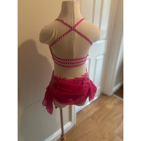 Blackfeather Bespoke 'Emelisse' Neon Pink Stoned Lyrical Dance Dress - age 9-10