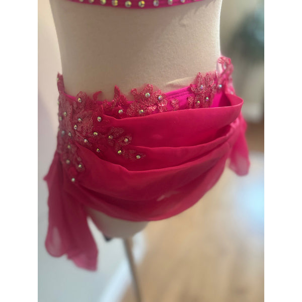 Blackfeather Bespoke 'Emelisse' Neon Pink Stoned Lyrical Dance Dress - age 9-10