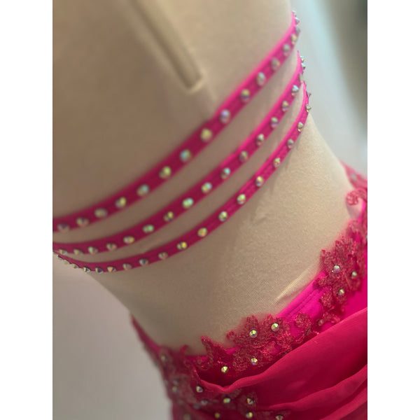 Blackfeather Bespoke 'Emelisse' Neon Pink Stoned Lyrical Dance Dress - age 9-10