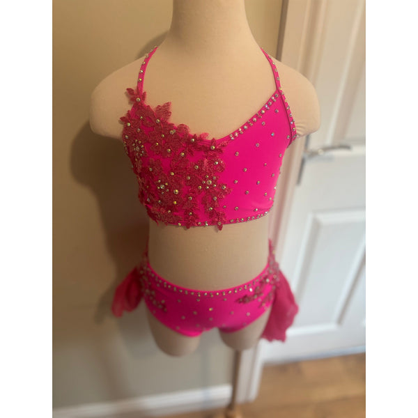 Blackfeather Bespoke 'Emelisse' Neon Pink Stoned Lyrical Dance Dress - age 9-10