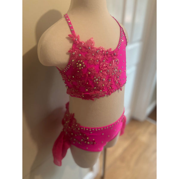 Blackfeather Bespoke 'Emelisse' Neon Pink Stoned Lyrical Dance Dress - age 9-10