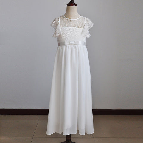 'Ivy' White Lace Sleeve Holy Communion Dress