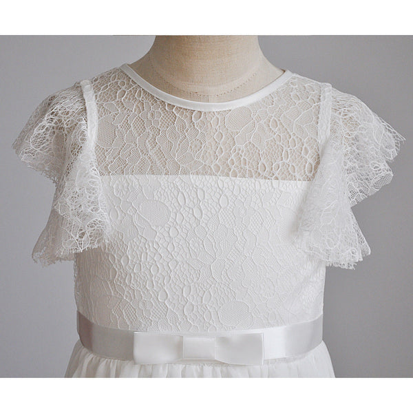 'Ivy' White Lace Sleeve Holy Communion Dress