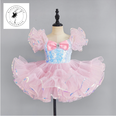 'Camelia' Baby Pink & Silver Sequin Ballet Dance Costume