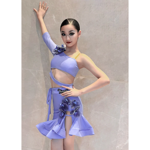 Venny Purple Bodycon Two Piece Latin Dance Competition Costume