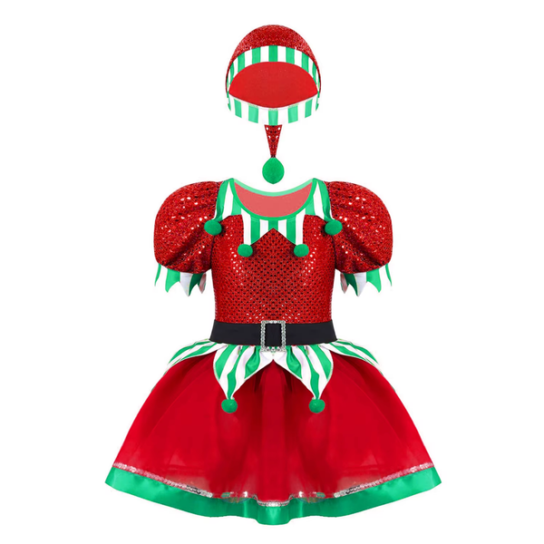 Christmas Elf Sequin Skirted Leotard Dance Dress