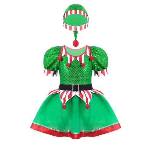 Christmas Elf Sequin Skirted Leotard Dance Dress