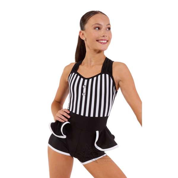 Kinetic Creations 'Tic Toc' Black & White Stripe Dance Shortard with Peplum Skirt