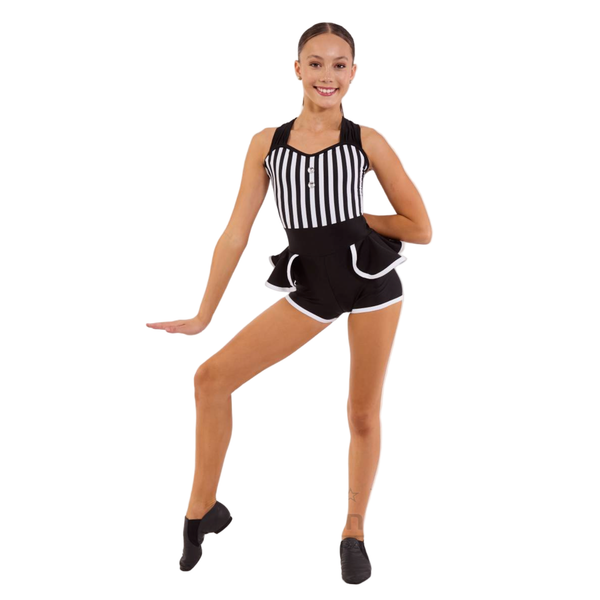 Kinetic Creations 'Tic Toc' Black & White Stripe Dance Shortard with Peplum Skirt