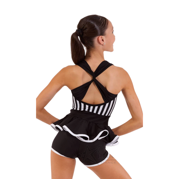 Kinetic Creations 'Tic Toc' Black & White Stripe Dance Shortard with Peplum Skirt