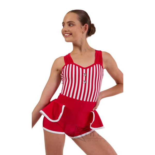 Kinetic Creations 'Tic Toc' Red & White Stripe Dance Shortard with Peplum Skirt