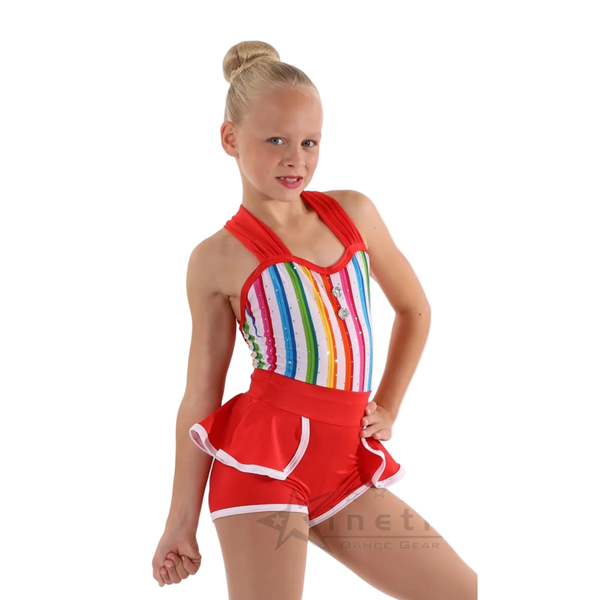 Kinetic Creations 'Tic Toc' Candy Cane Stripe Dance Shortard with Peplum Skirt - age 9-10