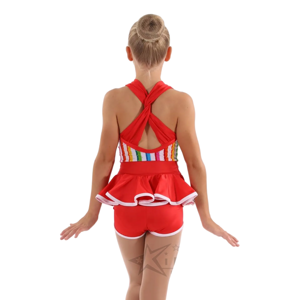 Kinetic Creations 'Tic Toc' Candy Cane Stripe Dance Shortard with Peplum Skirt - age 9-10