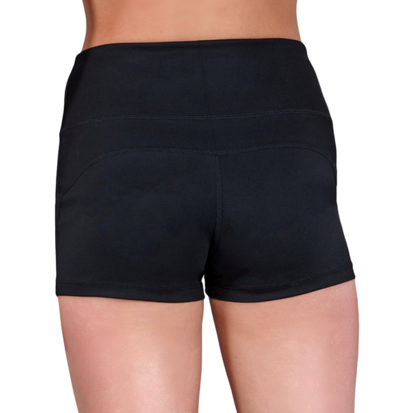 Silky Black High Waisted Shorts Back