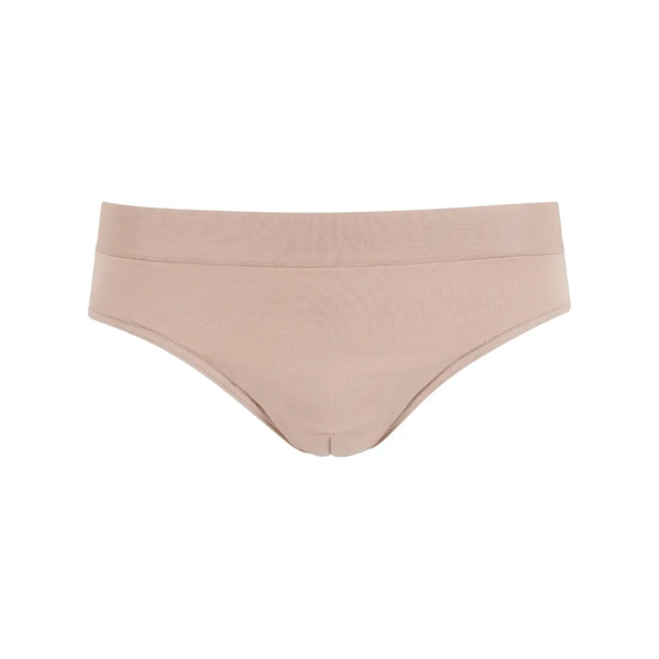 A pair of beige men's dance support belt with a reinforced elastic waistband.