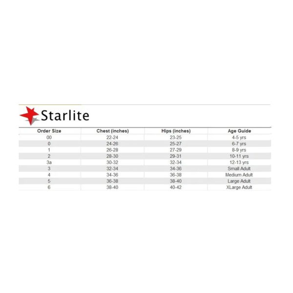 Starlite Dancewear size chart