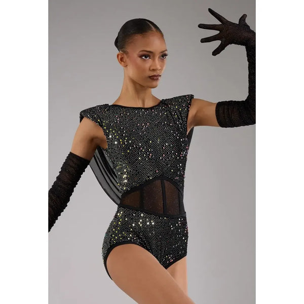 Weissman 'Marry the Night' 19796 Black Sequin Velvet Dance Leotard & Gloves