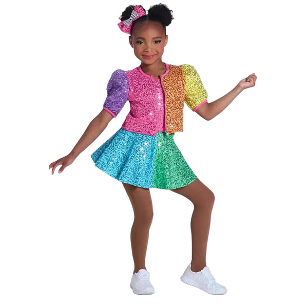 Child wearing Weissman Bop! ColourBlock Sequin Dance Costume