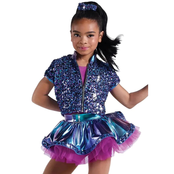 Weissman 'Shake It Off' Multi Sequin Mesh Jacket and Dress Dance Costume Oil Slick Front