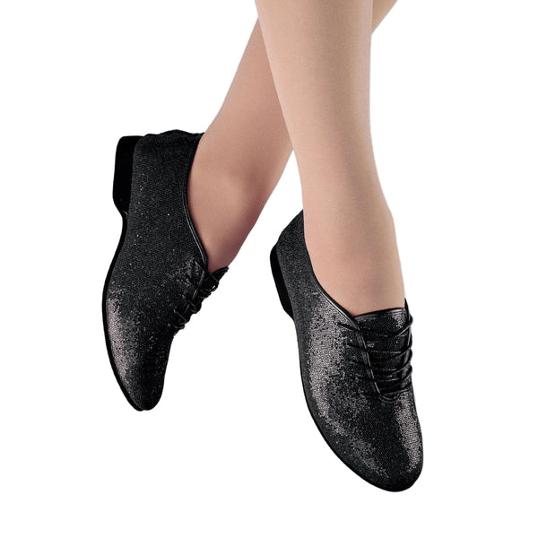 Zapatos de jazz con purpurina brillante y holograma de 1.ª posición: negro, rojo o plateado