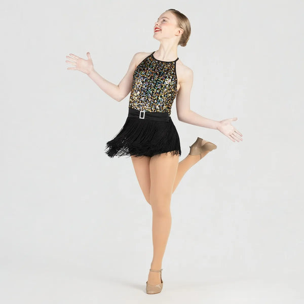 Sequin Bodice Fringe Unitard