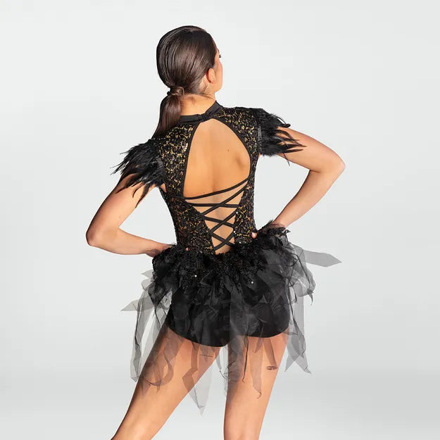 Black Sequin Lace Glitz Leotard with Bustle Skirt Dance Costume –  Blackfeather Dancewear