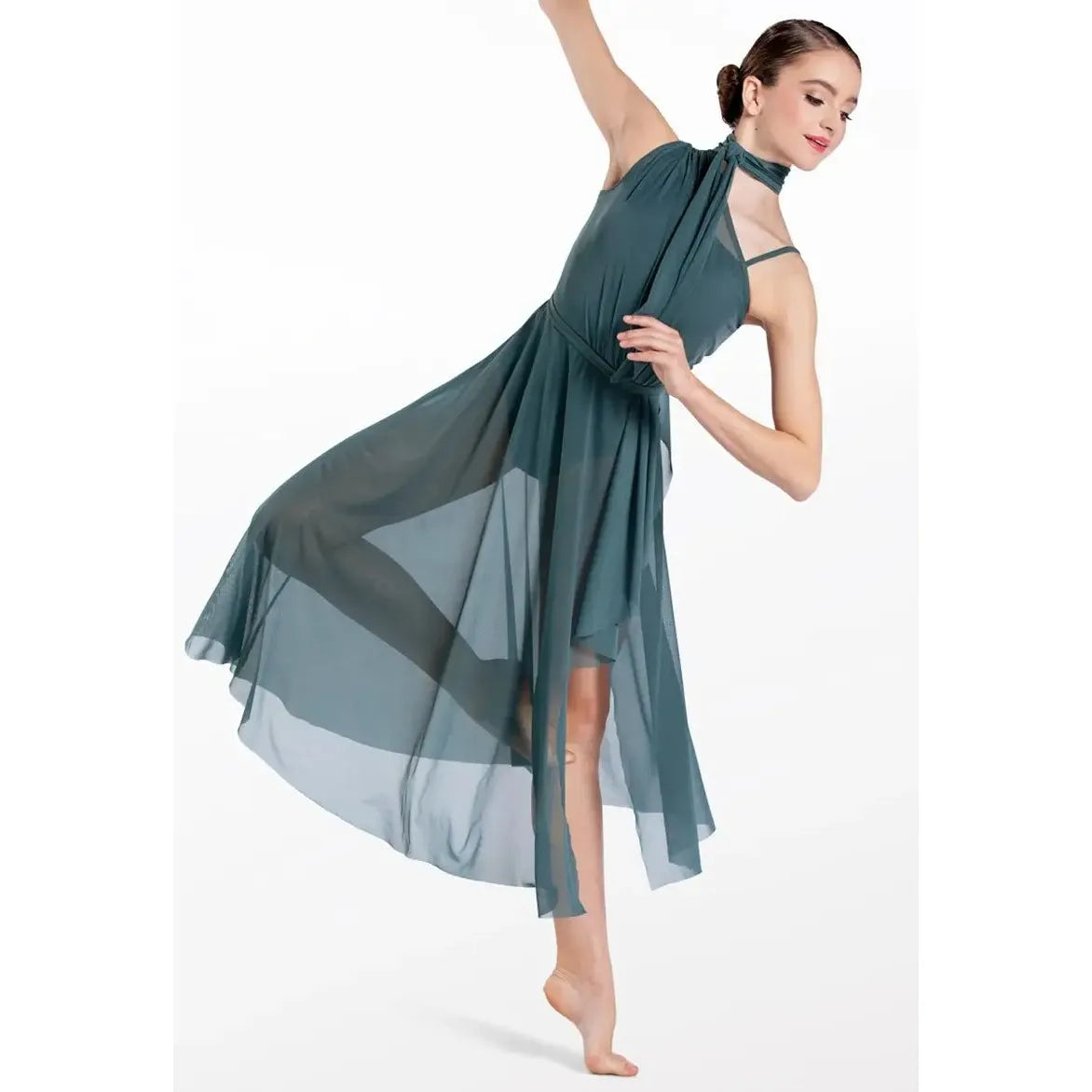 Balera One Shoulder Tied Neck Lyrical Dance Dress - Pine, SA