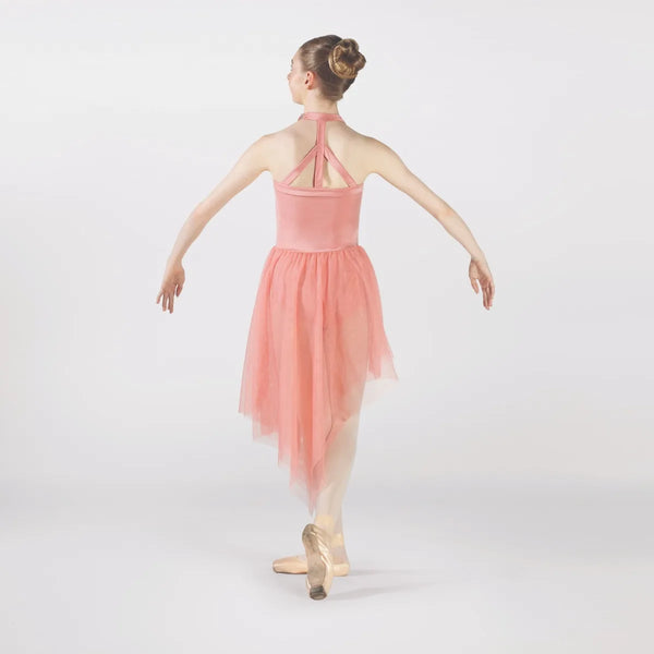 1st Position Asymmetrical Pink Skirted Dance Dress with Back Strap Detail