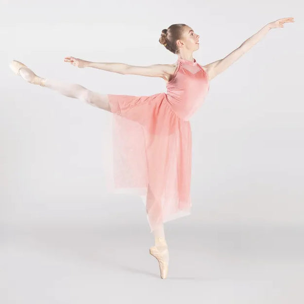 1st Position Asymmetrical Pink Skirted Dance Dress with Back Strap Detail